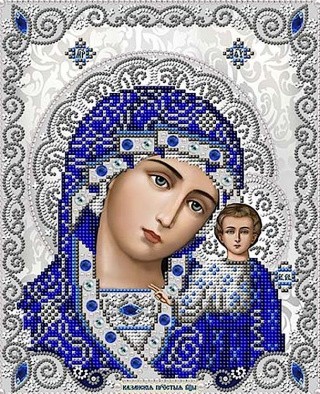 Рисунок на ткани «Казанская икона Божией Матери в жемчуге»