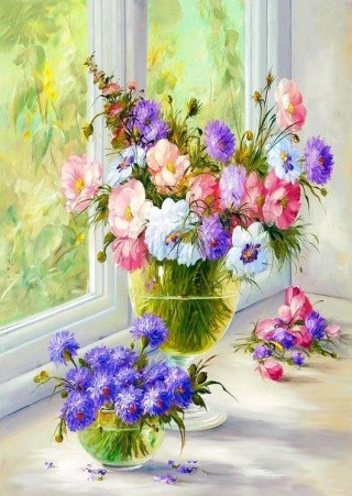 Рисунок на ткани «Букет у окна» Рисунок на ткани «Букет у окна»