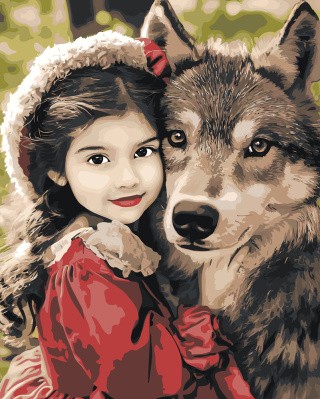 Картина по номерам Девочка Красная шапочка и волк