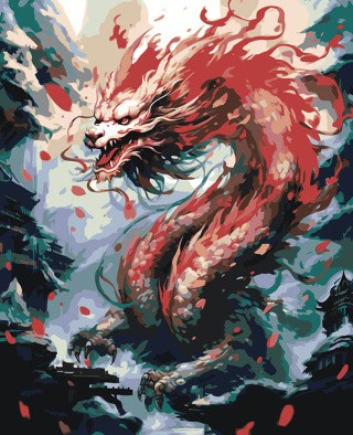 Картина по номерам «Красный восточный дракон в ущелье»