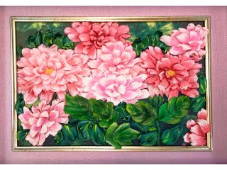 Вышивка лентами «Розовые хризантемы»