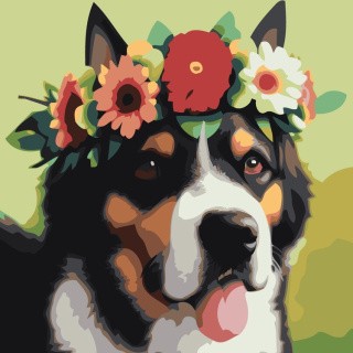 Картина по номерам «Собака в цветочном венке»