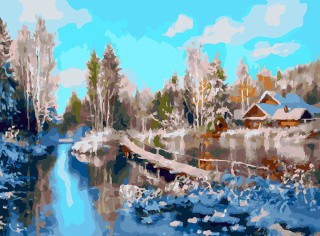 Картина по номерам «Зима на реке»