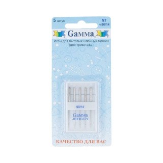 Иглы для бытовых швейных машин, №90, для трикотажа, Gamma Иглы для бытовых швейных машин, №90, для трикотажа, Gamma