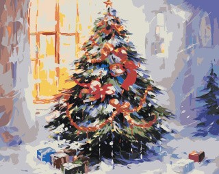 Картина по номерам «Рождество: Нарядная елка с подарками»