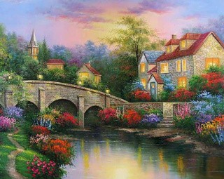 Картина по номерам «Каменный дом и мост»