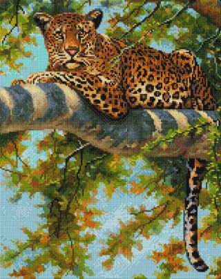 Алмазная вышивка «Леопард в тени ветвей»