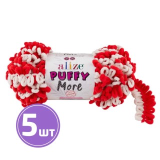 Пряжа ALIZE Puffy More (6286), бежевый-алый, 5 шт. по 150 г Пряжа ALIZE Puffy More (6286), бежевый-алый, 5 шт. по 150 г
