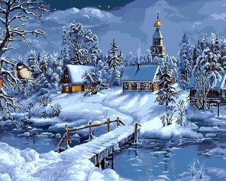 Картина по номерам «Зимняя деревня»