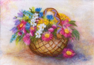 Картина шерстью «Корзина с цветами»