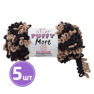 Пряжа ALIZE Puffy More (6289), бежевый-черный, 5 шт. по 150 г Пряжа ALIZE Puffy More (6289), бежевый-черный, 5 шт. по 150 г