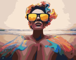 Картина по номерам «Море: Девушка в ярких очках на пляже»