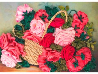 Вышивка лентами «Корзина с розами»