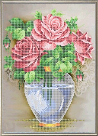 Рисунок на ткани «Розы в вазе»