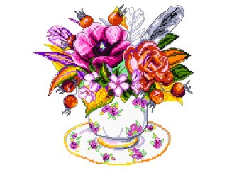 Рисунок на канве «Шиповник в чашке»