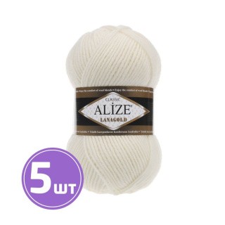 Пряжа ALIZE LanaGold (62), молочный, 5 шт. по 100 г Пряжа ALIZE LanaGold (62), молочный, 5 шт. по 100 г