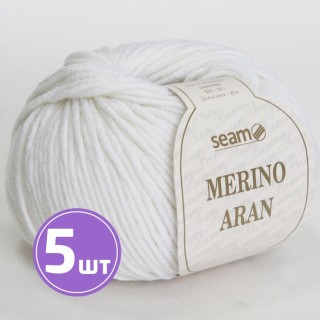 Пряжа SEAM Merino Aran (01), ультра белый, 5 шт. по 50 г