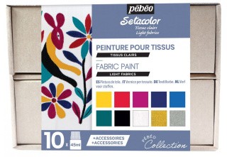 Набор красок Pebeo Setacolor Light Fabrics «Коллекция» для светлых тканей с аксессуарами, 10 цв.