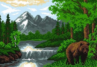 Рисунок на ткани «Пейзаж с медведем»