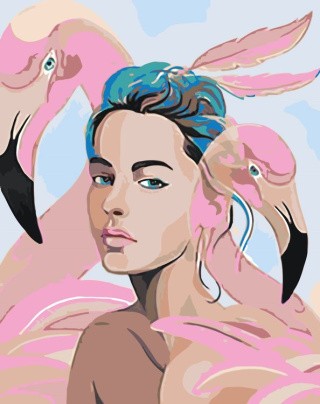 Картина по номерам «Девушка с фламинго»