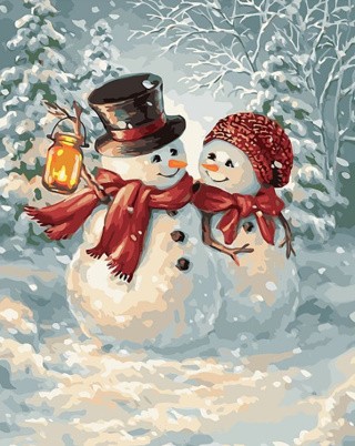 Картина по номерам «Снеговики»