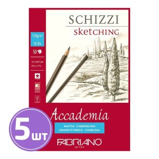 Альбом для эскизов «Accademia», 120 г/м2, A4, 21х29,7 см, склейка с одной стороны, 5 альбомов по 50 л., Fabriano