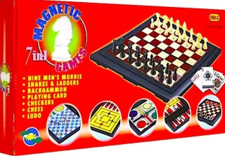 Игра настольная 7 в 1. Шахматы, шашки, карты, нарды, лудо, мельница, змеи и лестница