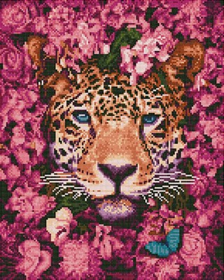 Алмазная вышивка «Леопард в цветах»