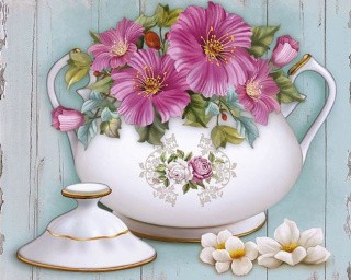 Картина по номерам «Розовые цветы в вазе»