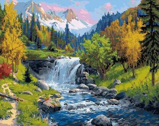 Алмазная картина-раскраска «Горный ручей»