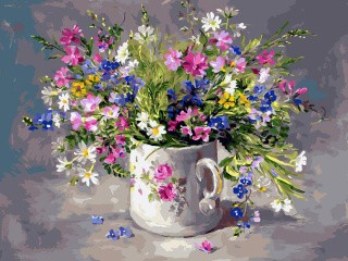 Картина по номерам «Полевые цветы в чашке»