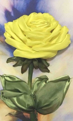 Вышивка лентами «Желтая роза»