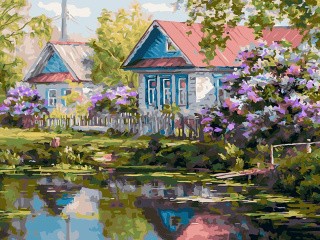 Картина по номерам «Дом у пруда»
