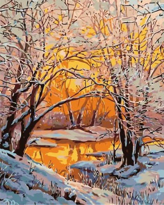 Картина по номерам «Закат в зимнем лесу»