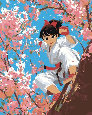 Картина по номерам Карате девушка и сакура аниме