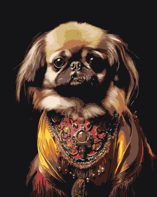 Картина по номерам «Собака Пекинес с украшениями»