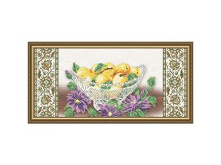 Рисунок на ткани «Хрусталь. Персики и клематис на бежевом»
