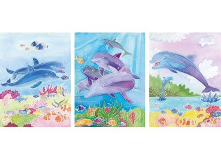Картина акварелью по контурам «Дельфины»