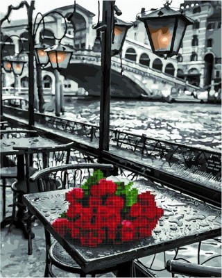 Алмазная картина-раскраска «Розы под дождем»