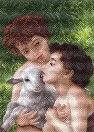 Рисунок на ткани «Дети и овечка»