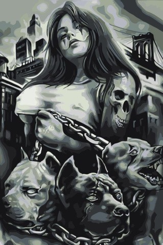 Картина по номерам «Готическая девушка с тремя псами»