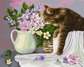 Картина по номерам «Кошка в лукошке. Жанна Когай»