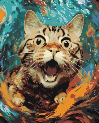 Картина по номерам «Удивленный кот под водой»
