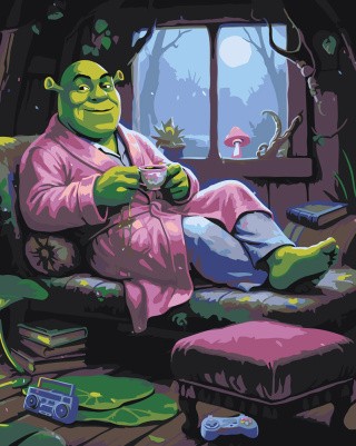 Картина по номерам Шрек в розовом халате