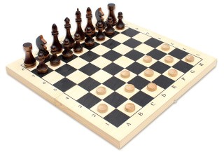 Набор 2 В 1 большой. Шахматы гроссмейстерские + шашки деревянные с доской 42х21 см