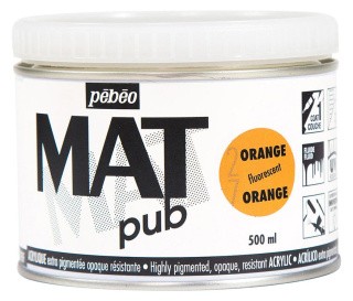 Краска акриловая PEBEO экстра матовая Mat Pub №3, оранжевый флуоресцентный, 500 мл