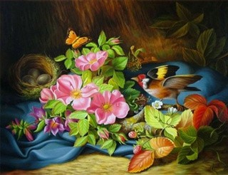 Рисунок на ткани «Птица в цветах»