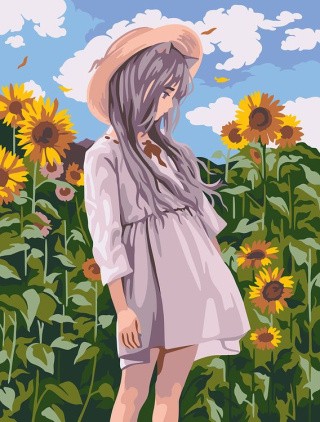 Картина по номерам «Аниме-девочка в подсолнухах» Картина по номерам «Аниме-девочка в подсолнухах»