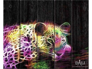 Картина по номерам по дереву Dali «Неоновый леопард»