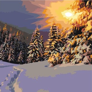 Картина по номерам «Закат в зимнем лесу»